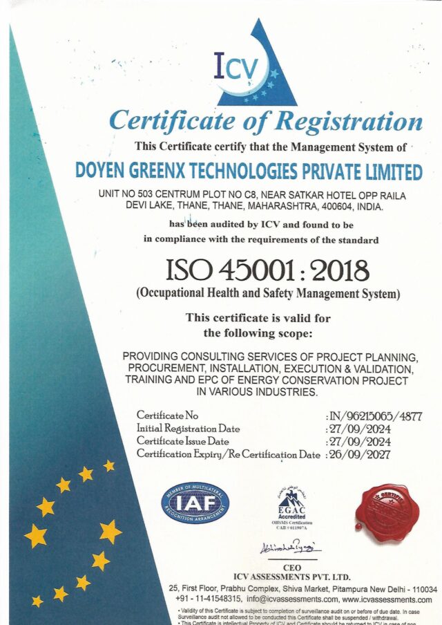 ISO CERTIFICATE - OCCUPATIONAL HEALTH & SAFETY MANAGEMENT SYSTEM